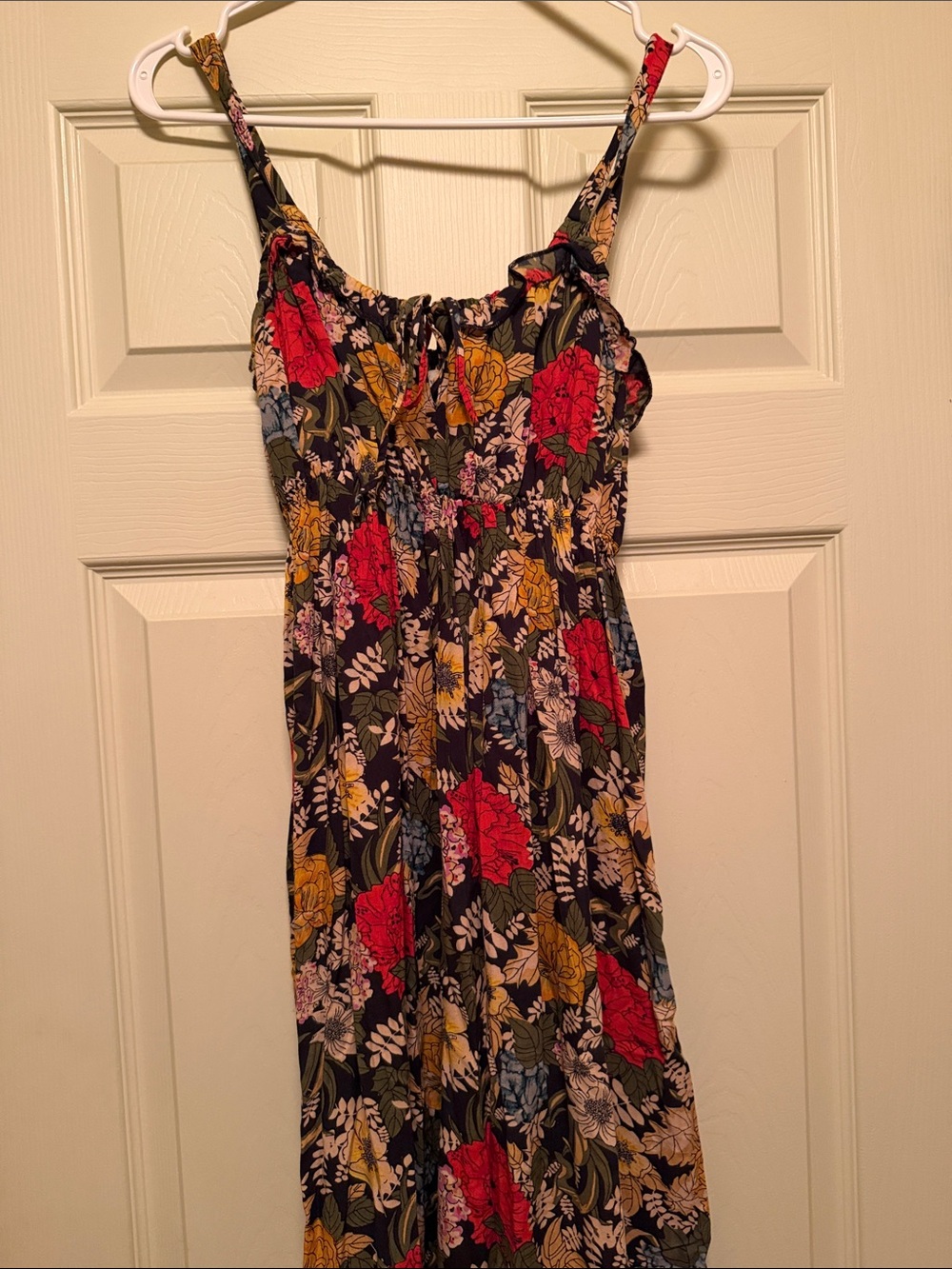 NATURAL LIFE Black Floral Midi Dress with Red & Yellow Blooms